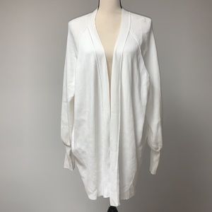 AFRM Fulton Ribbed Open Front Cardigan with Bishop Sleeves in Soft Blanc M/L